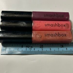 SMASHBOX LIP GLOSS SHEER COLOR Set Of 3 Aura, Candy & Tease 0.14 Oz New